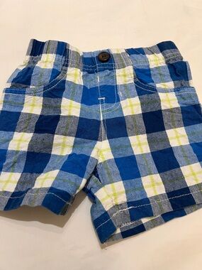 “Bundle 10/$13” Place 6-9m Blue and White Plaid Shorts Lime baby boy shorts